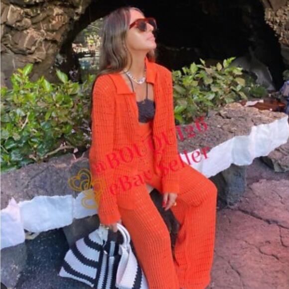 Zara Women's Orange Crochet Pants Size Large NWT - Picture 11 of 14